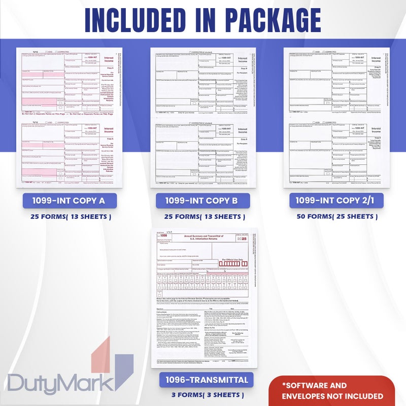 Dutymark 1099 INT Tax Forms 2025 Interest Income Set, 4 Part 25 Pack, Great for QuickBooks and Accounting Software 25 Laser Form Sets for Interest Income, 1099-INT 2025 - Image 2